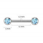 Piercing do bradavky TITAN, tyrkysové zirkóny
