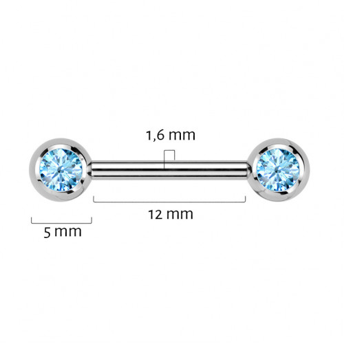 Piercing do bradavky TITAN, tyrkysové zirkóny