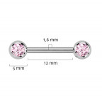 Piercing do bradavky TITAN, ružové zirkóny