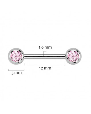 Piercing do bradavky TITAN, ružové zirkóny