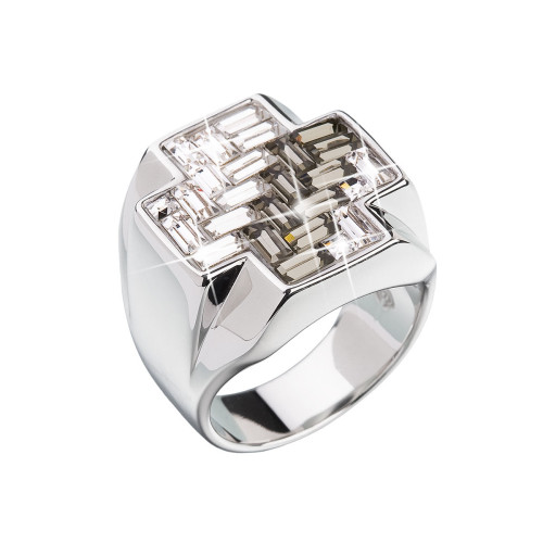 Strieborný prsteň kríž s kameňmi Crystals from Swarovski® Black Diamond