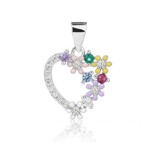 Strieborný prívesok srdiečko s kvetinkami