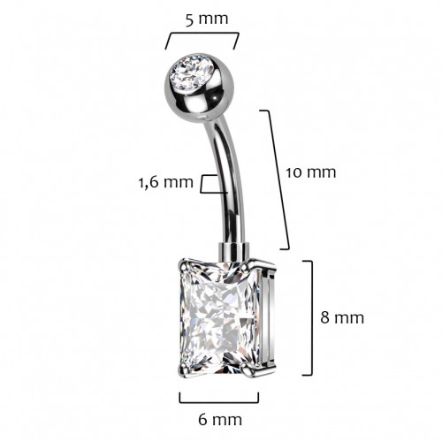 Piercing do pupku s obdĺžnym kameňom, farba: tyrkysová