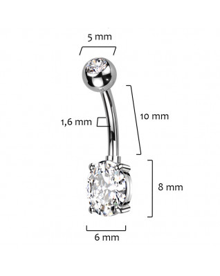 Piercing do pupku s oválnym kameňom, farba: dúhová