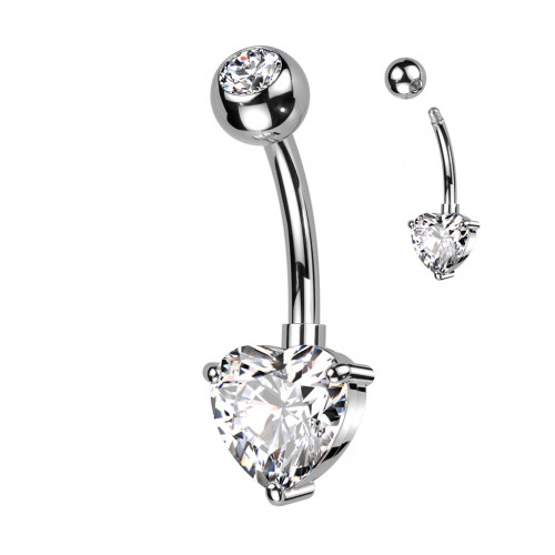 Piercing do pupku so srdiečkom, farba: číra