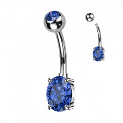 Piercing do pupku s oválnym kameňom, farba: modrá