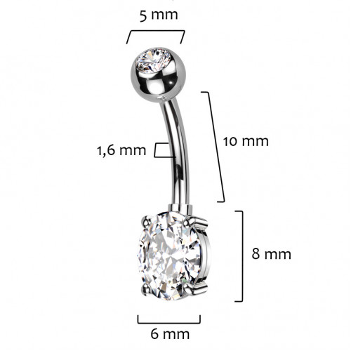 Piercing do pupku s oválnym kameňom, farba: modrá