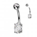 Piercing do pupku s oválnym kameňom, farba: číra
