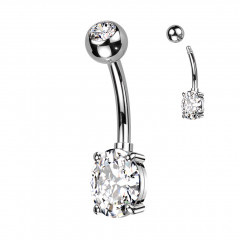 Piercing do pupku s oválnym kameňom, farba: číra