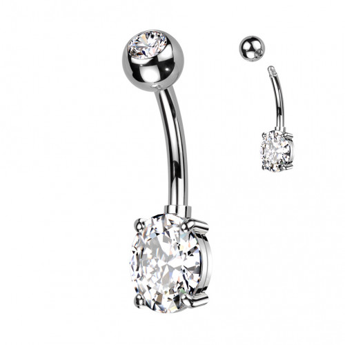 Piercing do pupku s oválnym kameňom, farba: číra