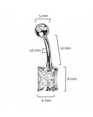 Piercing do pupku s obdĺžnym kameňom, farba: červená