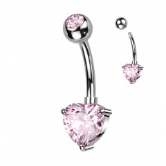 Piercing do pupku so srdiečkom, farba: ružová