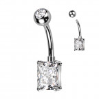 Piercing do pupku s obdĺžnym kameňom, farba: číra