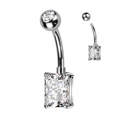 Piercing do pupku s obdĺžnym kameňom, farba: číra