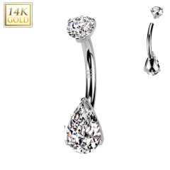 Zlatý piercing do pupku - kvapka, Au 585/1000