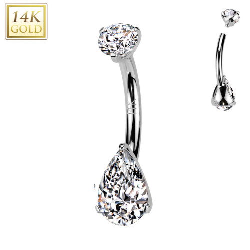 Zlatý piercing do pupku - kvapka, Au 585/1000