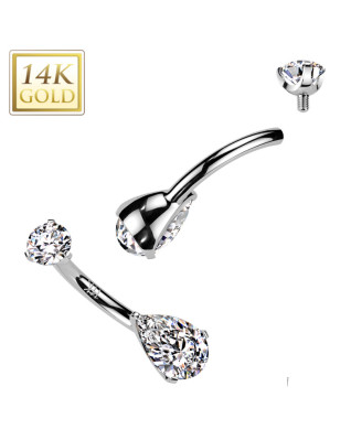 Zlatý piercing do pupku - kvapka, Au 585/1000