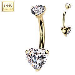 Zlatý piercing do pupku - srdce, Au 585/1000