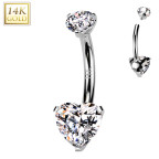 Zlatý piercing do pupku - srdce, Au 585/1000