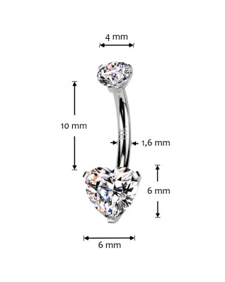 Zlatý piercing do pupku - srdce, Au 585/1000