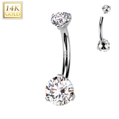 Zlatý piercing do pupku - okrúhly zirkón, Au 585/1000