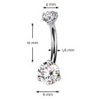 Zlatý piercing do pupku - okrúhly zirkón, Au 585/1000