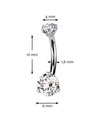 Zlatý piercing do pupku - okrúhly zirkón, Au 585/1000