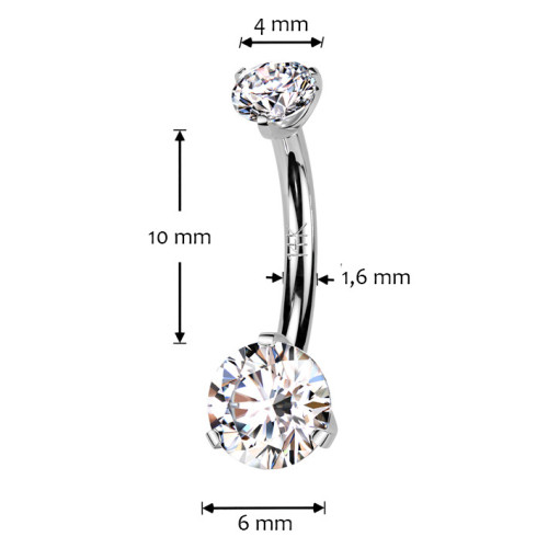 Zlatý piercing do pupku - okrúhly zirkón, Au 585/1000