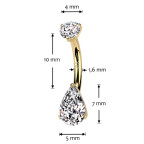 Zlatý piercing do pupku - kvapka, Au 585/1000