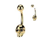 Pozlátený piercing do pupku lebka