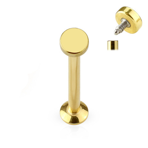 Zlatý piercing do brady - labreta 1,2 x 6 mm, koliesko 3 mm