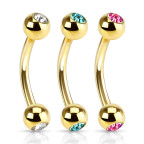 Pozlátený piercing do obočia s kamienkami