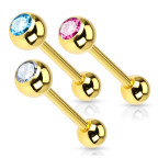 Pozlátený piercing do jazyka - kamienok