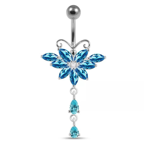 Strieborný piercing do pupku - motýlik