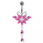 Strieborný piercing do pupku - motýlik