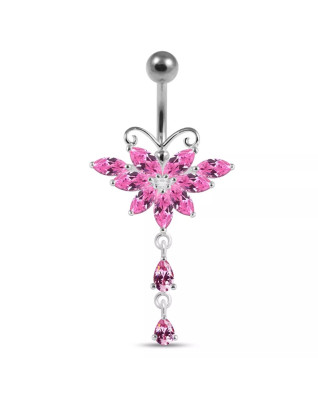 Strieborný piercing do pupku - motýlik