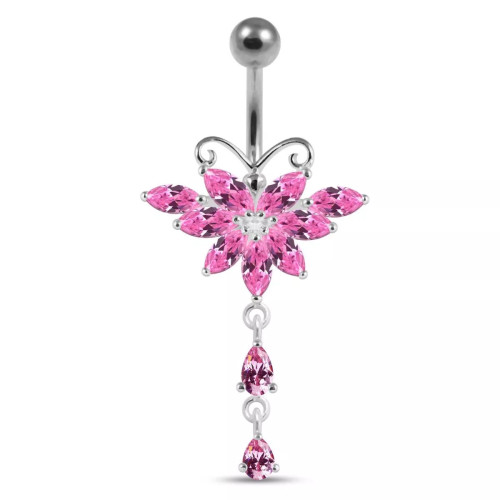 Strieborný piercing do pupku - motýlik