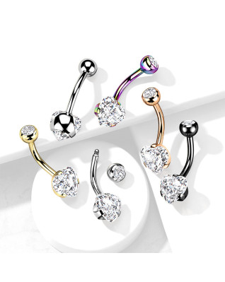 Pozlátený piercing do pupku srdca, číra farba
