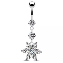 Strieborný piercing do pupku - kvietka