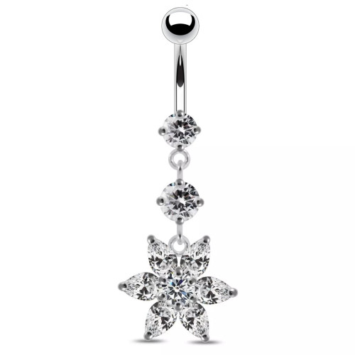 Strieborný piercing do pupku - kvietka