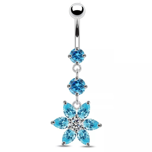 Strieborný piercing do pupku - kvietka