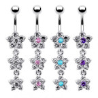 Strieborný piercing do pupku - kvietky