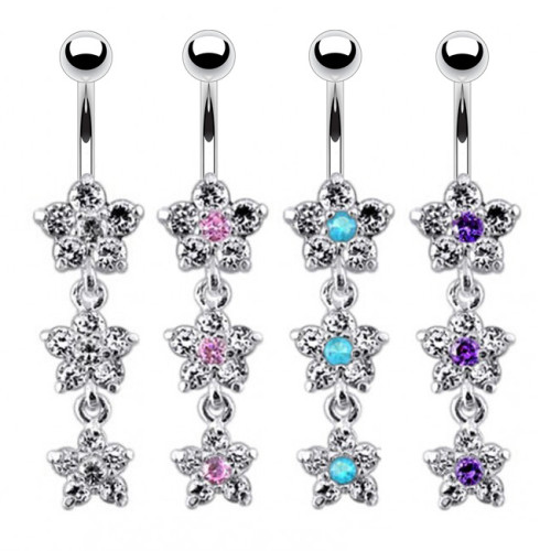 Strieborný piercing do pupku - kvietky