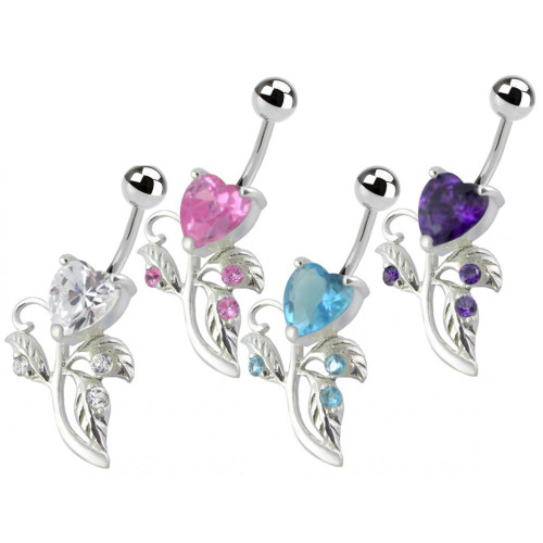 Strieborný piercing do pupku - srdiečko