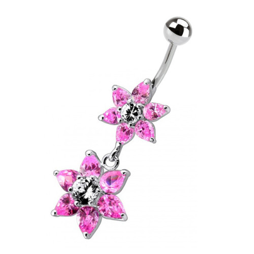 Strieborný piercing do pupku - kvietky