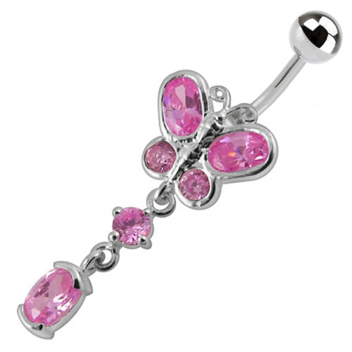 Strieborný piercing do pupku - motýlik