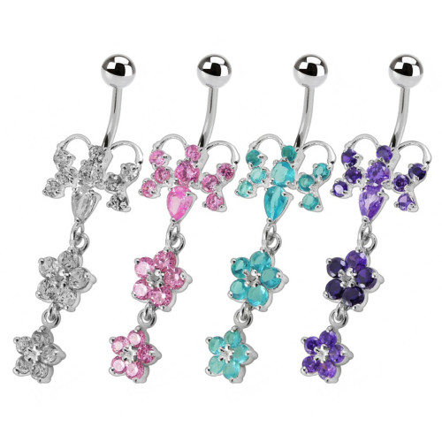 Strieborný piercing do pupku - motýlik