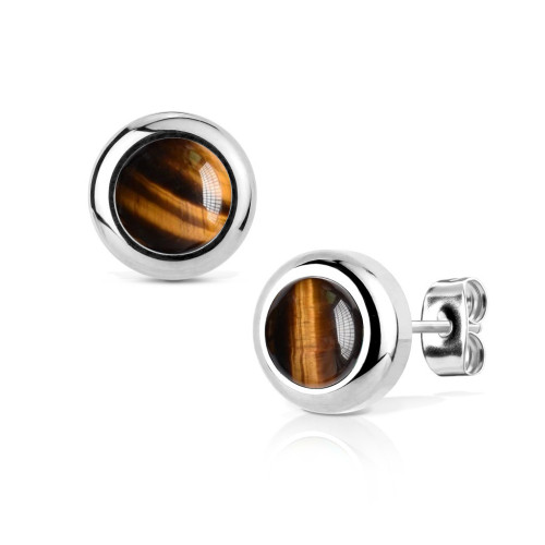 Oceľové náušnice s Tigrie oko 8mm