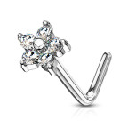 Zahnutý piercing do nosa, číre kamienky