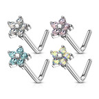 Zahnutý piercing do nosa, číre kamienky